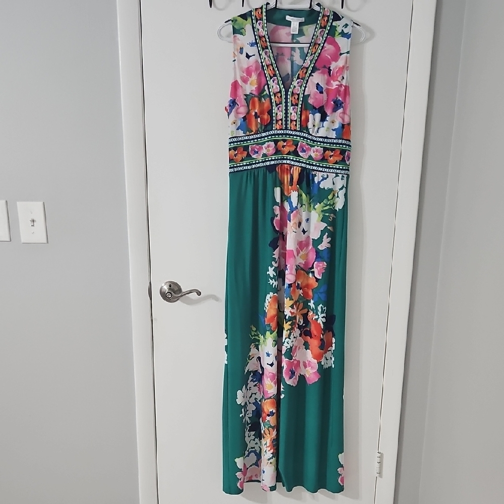 London Times Green Sleeveless V-Neck Maxi Dress